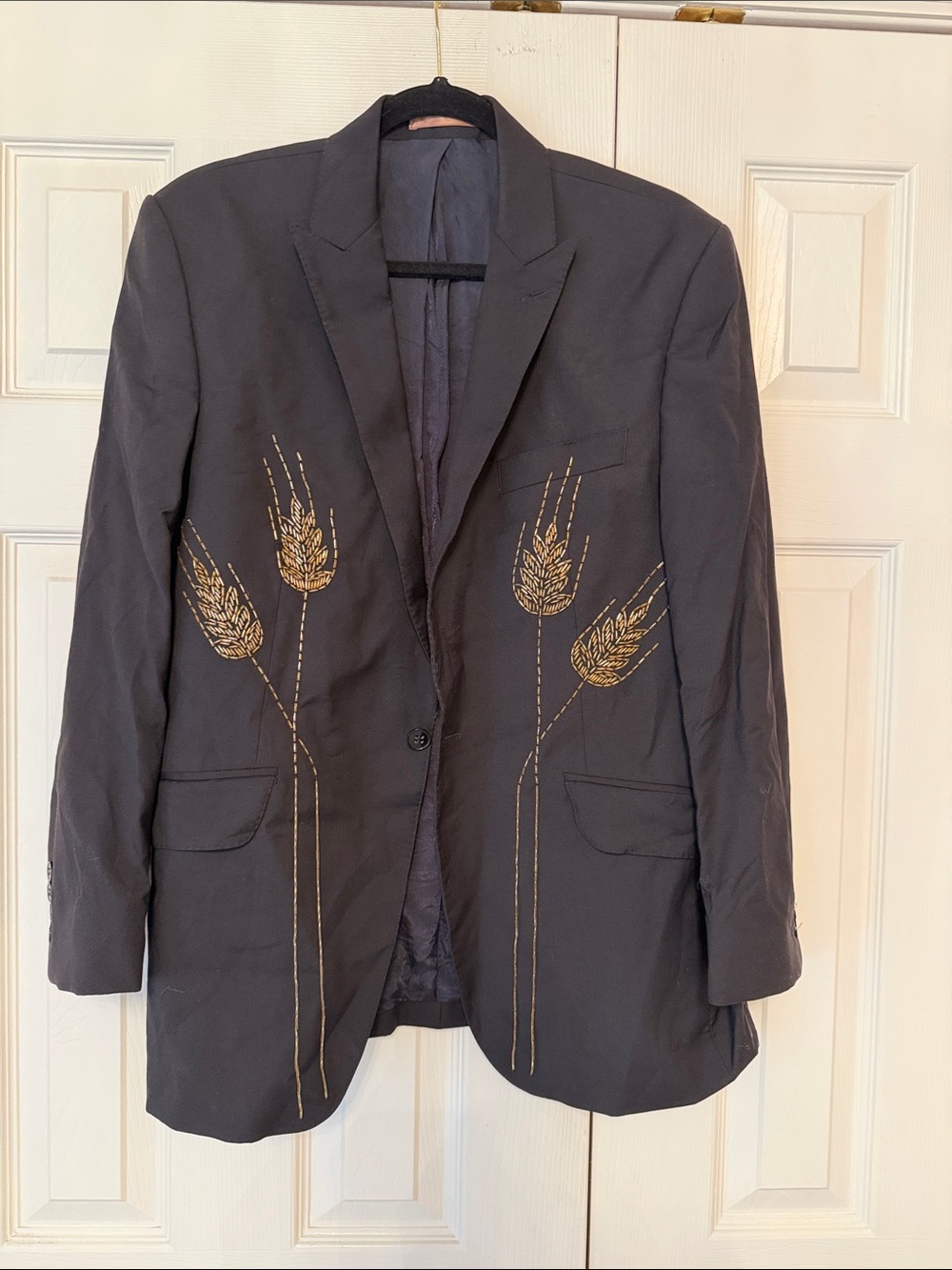 Embroidered Wheat Motif Black Women's Blazer